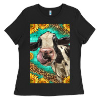 Black Western Holstein Cow Ladies Tee - LillyAllenDesigns