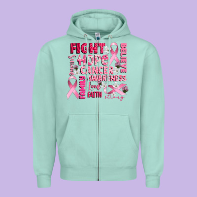 Cancer Awareness Fight Believe Hope Survive Zipper Hoodie Designed By Cowgirlartshop