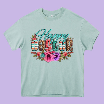 Happy Easter Western Floral Serape Leopard Heavy Core Tee Designed By Jasminsmagicworld