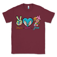 Burgundy Peace Love Easter Jesus Classic Tee - BundleAndBundleShop