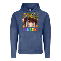 Vintage Denim LGBTQ+ Queer Portrait With Crown And Rainbow Vintage Hoodie - BundleAndBundleShop