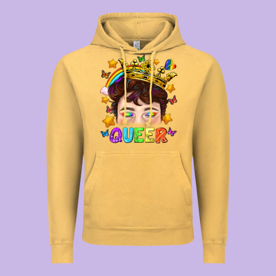 Lgbtq+ Queer Portrait With Crown And Rainbow Vintage Hoodie Designed By Bundleandbundleshop