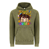 Vintage Olive LGBTQ+ Queer Portrait With Crown And Rainbow Vintage Hoodie - BundleAndBundleShop