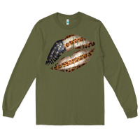 Army Green Vintage American Flag With Leopard Pattern Long Sleeve Tee - Bettercallsaul