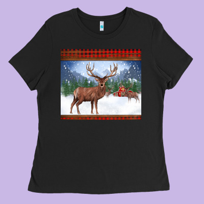 Christmas Reindeer Red Barn Country Farm Christmas Ladies Tee Designed By Barkaloodesign
