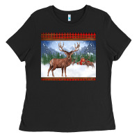 Black christmas reindeer red barn country farm christmas Ladies Tee - BarkalooDesign