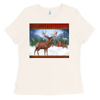Bone christmas reindeer red barn country farm christmas Ladies Tee - BarkalooDesign