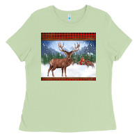 Matcha christmas reindeer red barn country farm christmas Ladies Tee - BarkalooDesign