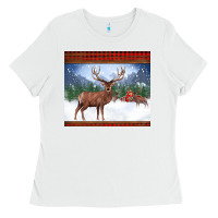 White christmas reindeer red barn country farm christmas Ladies Tee - BarkalooDesign