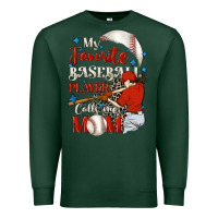 Sports Green My favorite baseball player calls me mom Premium Sweatshirt - FaDigitalArtStudio