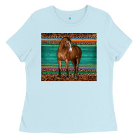 Baby Blue western horse serape  leather leopard Ladies Tee - BarkalooDesign