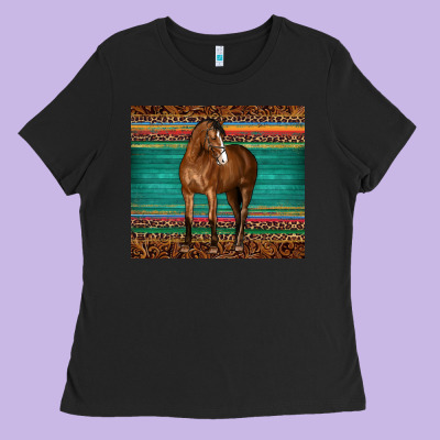 Western Horse Serape  Leather Leopard Ladies Tee Designed By Barkaloodesign