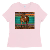 Bubblegum Pink western horse serape  leather leopard Ladies Tee - BarkalooDesign