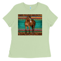 Matcha western horse serape  leather leopard Ladies Tee - BarkalooDesign