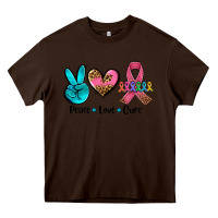 Chocolate Brown peace love  cure Heavy Core Tee - AdoDesignShop