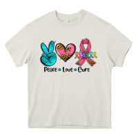 Cream peace love  cure Heavy Core Tee - AdoDesignShop
