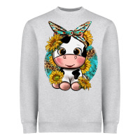 Heather Grey cute cow with sunflower and leopard Heavyweight Sweatshirt - texasbilliewilder