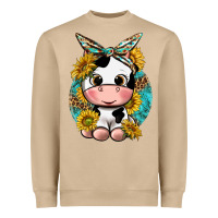 Mushroom cute cow with sunflower and leopard Heavyweight Sweatshirt - texasbilliewilder