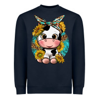 Navy cute cow with sunflower and leopard Heavyweight Sweatshirt - texasbilliewilder