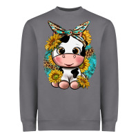 Cute Cow With Sunflower And Leopard Heavyweight Sweatshirt | Teevron