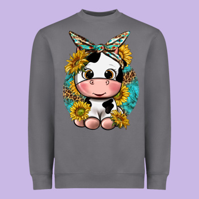 Cute Cow With Sunflower And Leopard Heavyweight Sweatshirt Designed By Texasbilliewilder