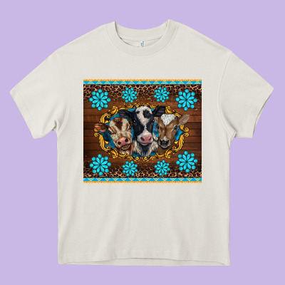Western Baby Cow Turquoise Gemstones  Leopards Heavy Core Tee Designed By Barkaloodesign