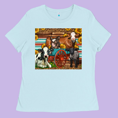 Farm Animals On An Old Wagon Ladies Tee Designed By Lillyallendesigns