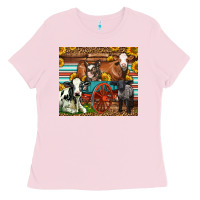 Bubblegum Pink Farm Animals On An Old Wagon Ladies Tee - LillyAllenDesigns