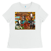 White Farm Animals On An Old Wagon Ladies Tee - LillyAllenDesigns