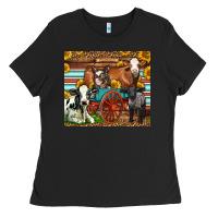Black Farm Animals On An Old Wagon Ladies Tee - LillyAllenDesigns