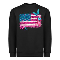 Black american flag breast cancer with ribbon Heavyweight Sweatshirt - texasbilliewilder