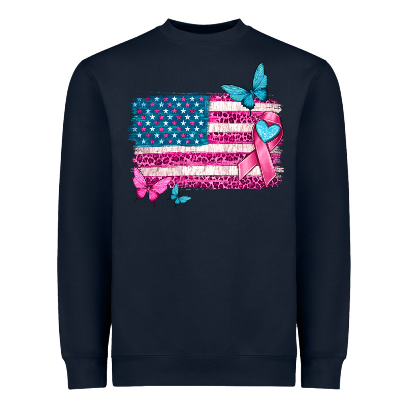 American Flag Breast Cancer With Ribbon Heavyweight Sweatshirt by texasbilliewilder | Teevron