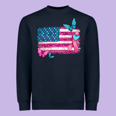 American Flag Breast Cancer With Ribbon Heavyweight Sweatshirt Designed By Texasbilliewilder