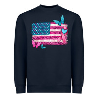 Navy american flag breast cancer with ribbon Heavyweight Sweatshirt - texasbilliewilder