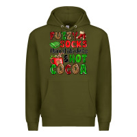 Army Green fuzzy socks flannel blankets and hot cocoa Premium Hoodie - OliviaCreatesArt