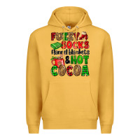 Mustard fuzzy socks flannel blankets and hot cocoa Premium Hoodie - OliviaCreatesArt