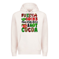 Pale Pink fuzzy socks flannel blankets and hot cocoa Premium Hoodie - OliviaCreatesArt