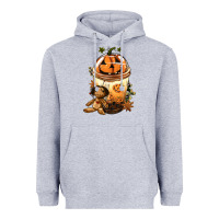 Heather Grey Halloween Jack O Lantern Bobba Cup Heavyweight Hoodie - FaDigitalArtStudio