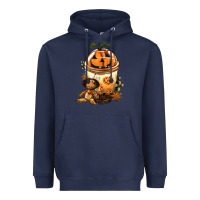 Navy Halloween Jack O Lantern Bobba Cup Heavyweight Hoodie - FaDigitalArtStudio