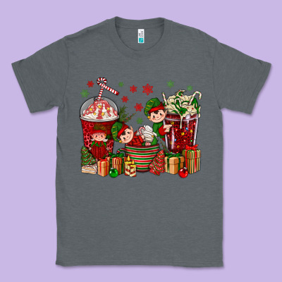 Elf Coffee Cups Christmas Classic Tee Designed By Bundleandbundleshop