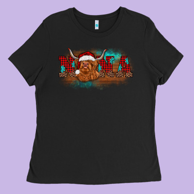 Christmas Nana Highland Cow Ladies Tee Designed By Barkaloodesign