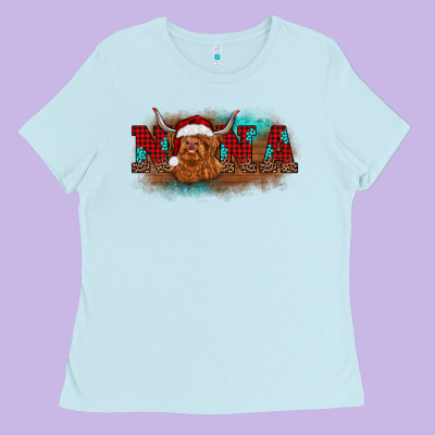 Christmas Nana Highland Cow Ladies Tee Designed By Barkaloodesign