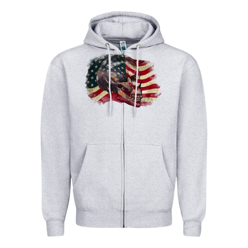 Skull With American Flag 4th Of July Zipper Hoodie by CowGirlArtShop | Teevron