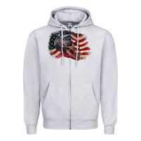 Heather Grey skull with american flag 4th of july Zipper Hoodie - CowGirlArtShop
