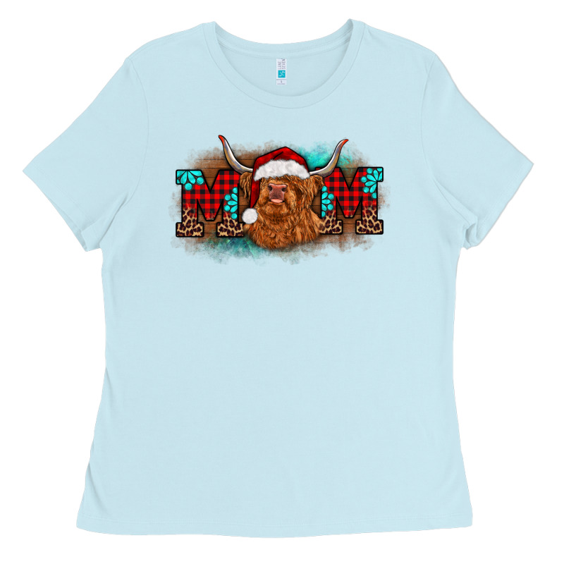 Christmas Mom Highland Cow Ladies Tee by BarkalooDesign | Teevron