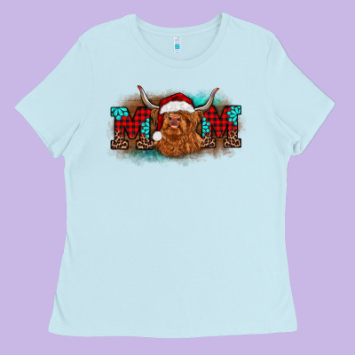 Christmas Mom Highland Cow Ladies Tee Designed By Barkaloodesign