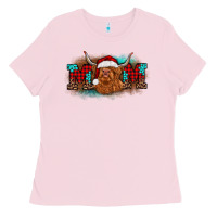 Bubblegum Pink christmas mom highland cow Ladies Tee - BarkalooDesign