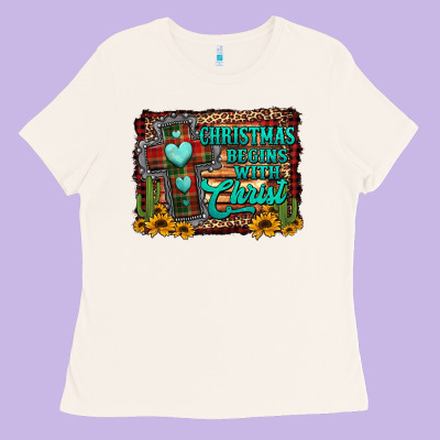 Christmas Begins With Christ Cross Ladies Tee Designed By Jasminsmagicworld