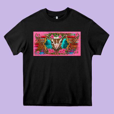Western Baby Boer Goat Pink Flowers Serape Leopard Pink Glitter Patter Heavy Core Tee Designed By Barkaloodesign