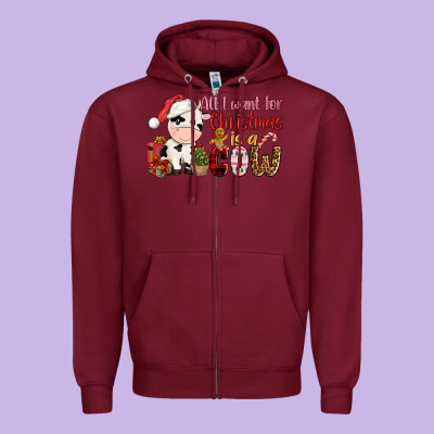 All Want For Christmas Is A Cow Zipper Hoodie Designed By Cowgirlartshop